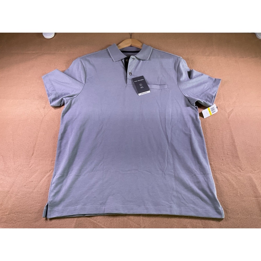 Van Heusen Men Solid Polo Shirt Light Grey Size Medium Regular Fit Soft Touch